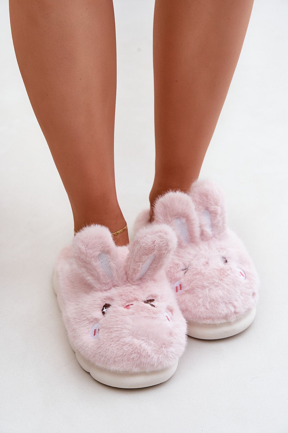 Charming Furry Slippers With Rabbit Motif