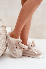 Charming Furry Slippers With Rabbit Motif