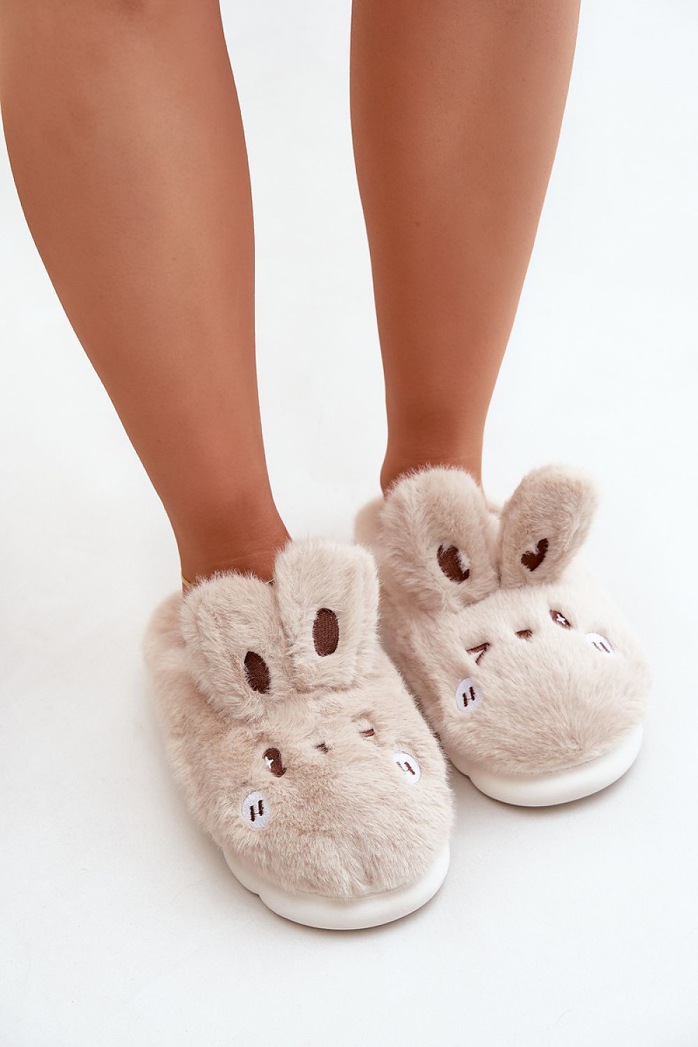 Charming Furry Slippers With Rabbit Motif