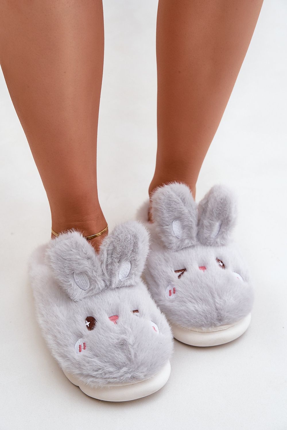 Charming Furry Slippers With Rabbit Motif