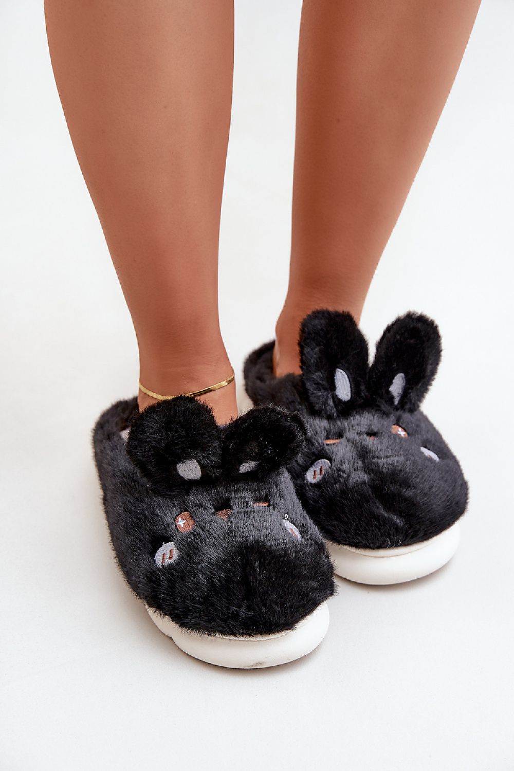 Charming Furry Slippers With Rabbit Motif