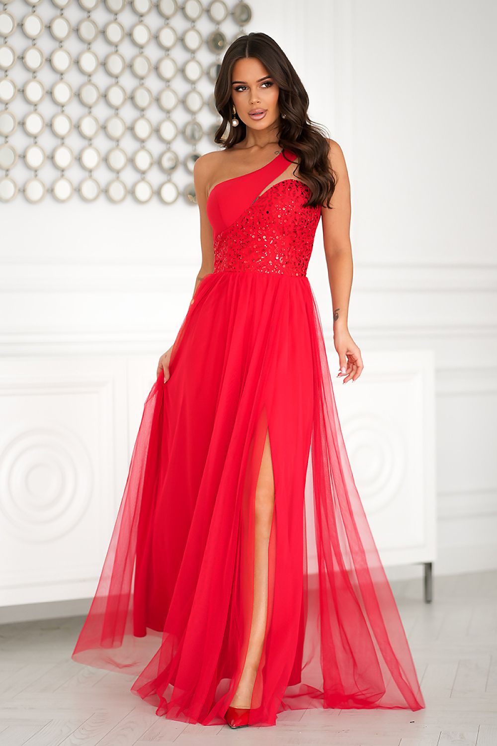 Elegant Sequin Flowing Dress Bicotone