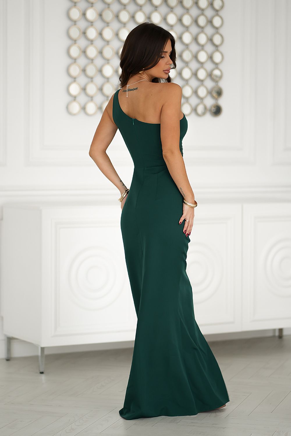 Stylish Sequin Neckline Long Dress Bicotone