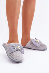 Warm Fur Slippers With Bow Step In Style