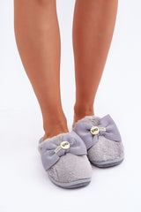 Warm Fur Slippers With Bow Step In Style