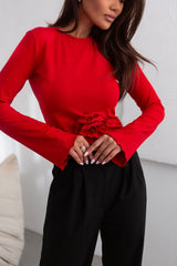 Elegant Flared Sleeve Rose Blouse IVON