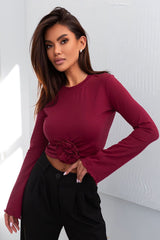 Elegant Flared Sleeve Rose Blouse IVON