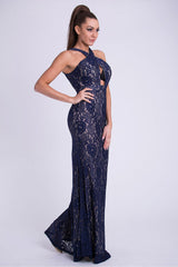 Sexy Navy Blue Lace Sleeveless Dress YourNewStyle