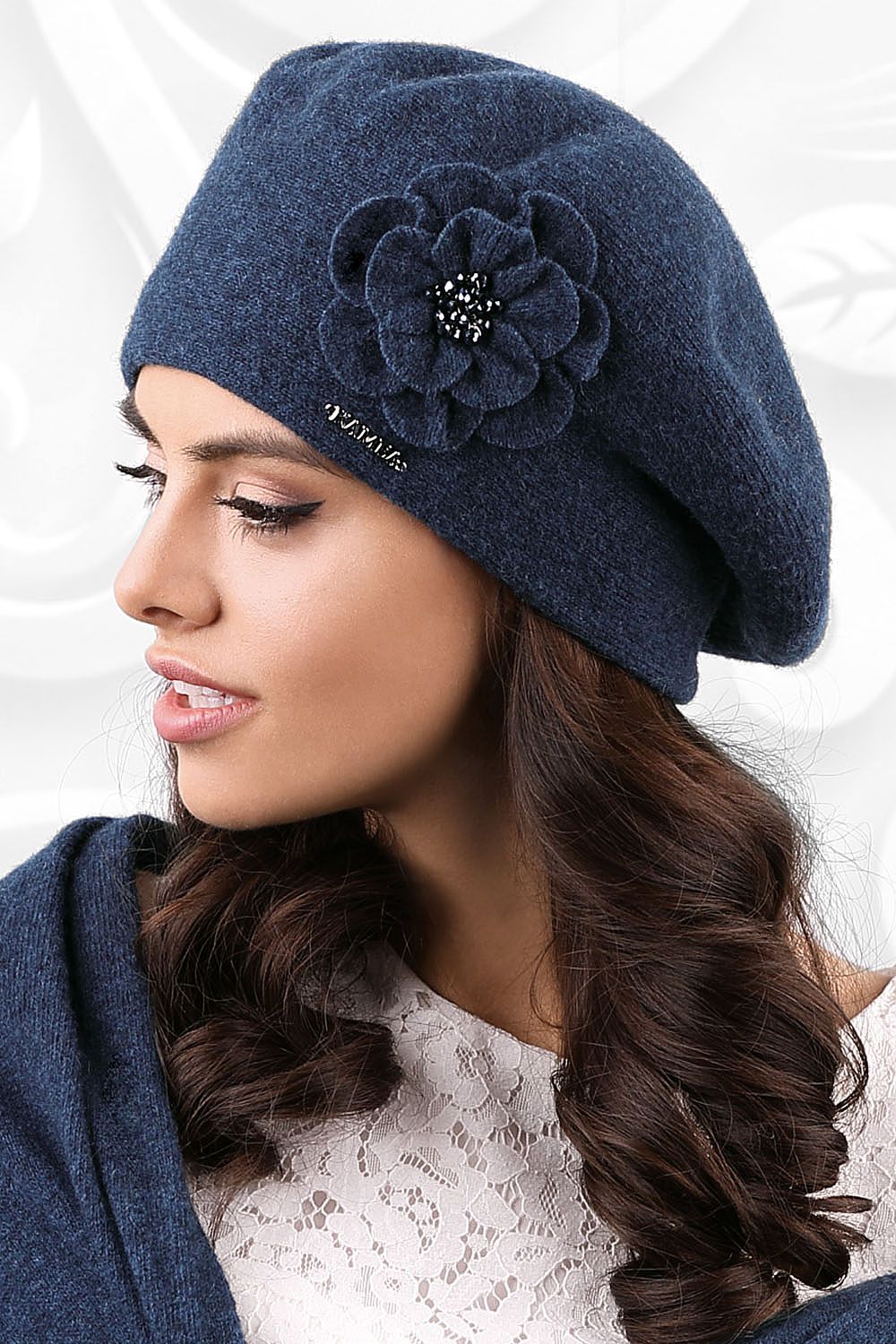 Elegant Flower Embellished Wool Beret Vinceza