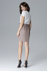 Fitted Pleated Tie Belt Skirt Lenitif