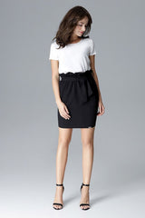 Fitted Pleated Tie Belt Skirt Lenitif