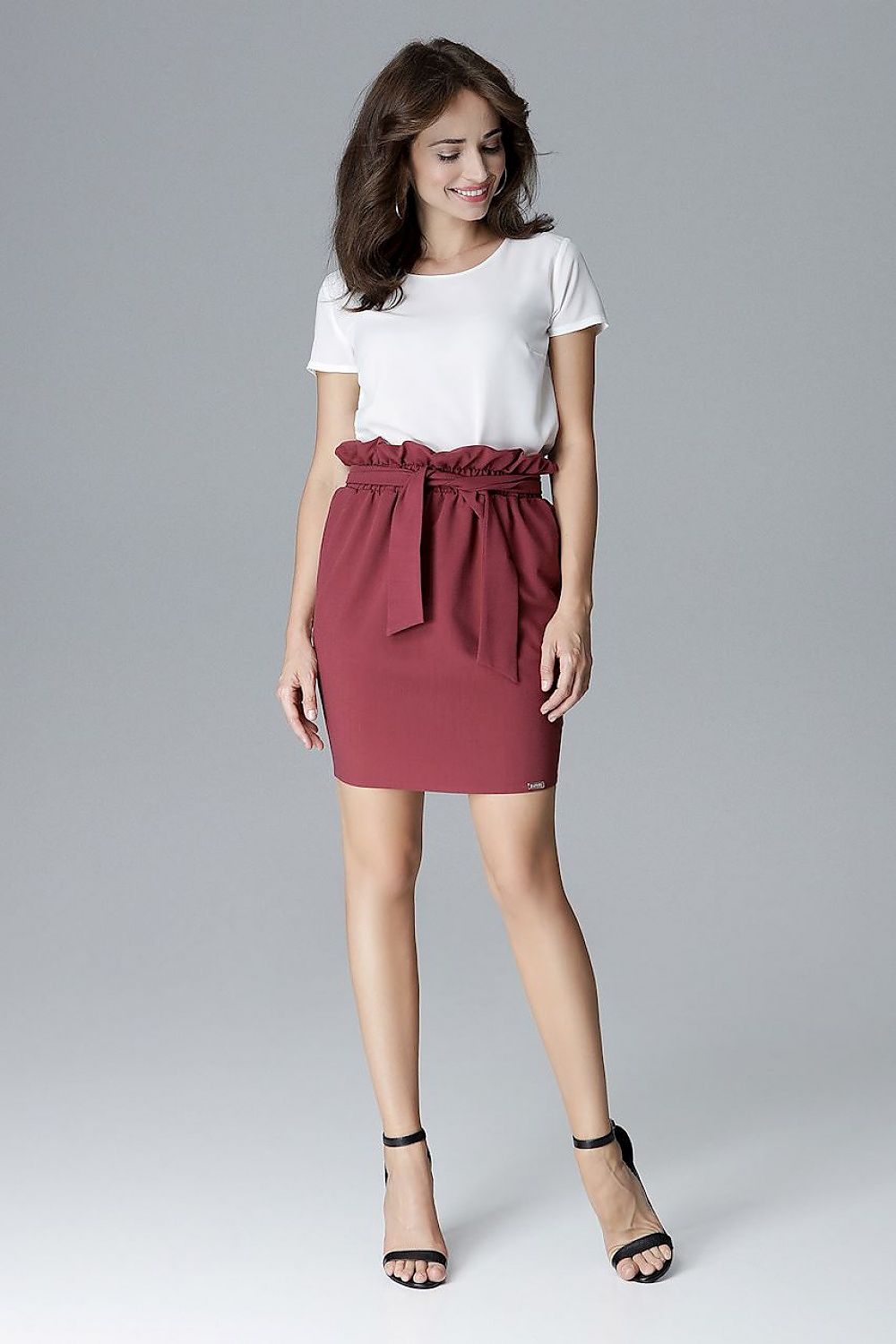 Fitted Pleated Tie Belt Skirt Lenitif