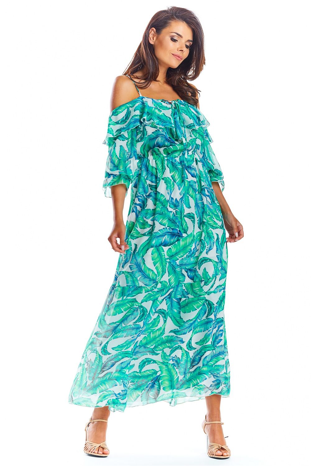 Airy Maxi Dress With Frill Tie Awama