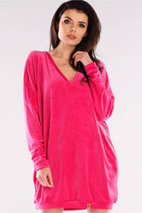 Loose-Fitting Velour Heart Neckline Dress Awama