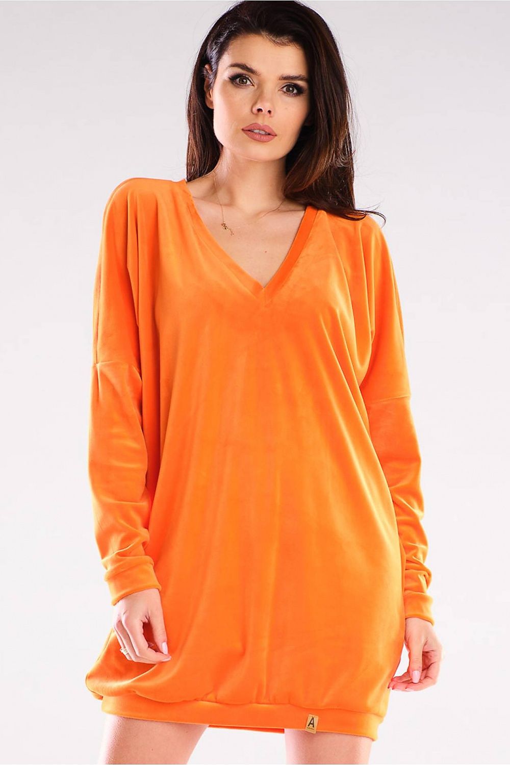 Loose-Fitting Velour Heart Neckline Dress Awama