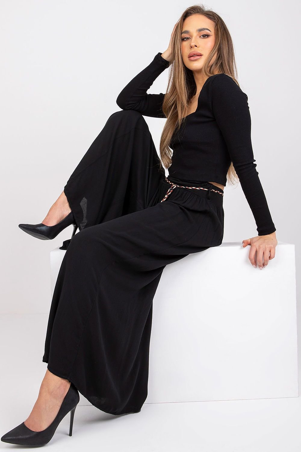 High-Waisted Wide-Leg Viscose Trousers Och Bella