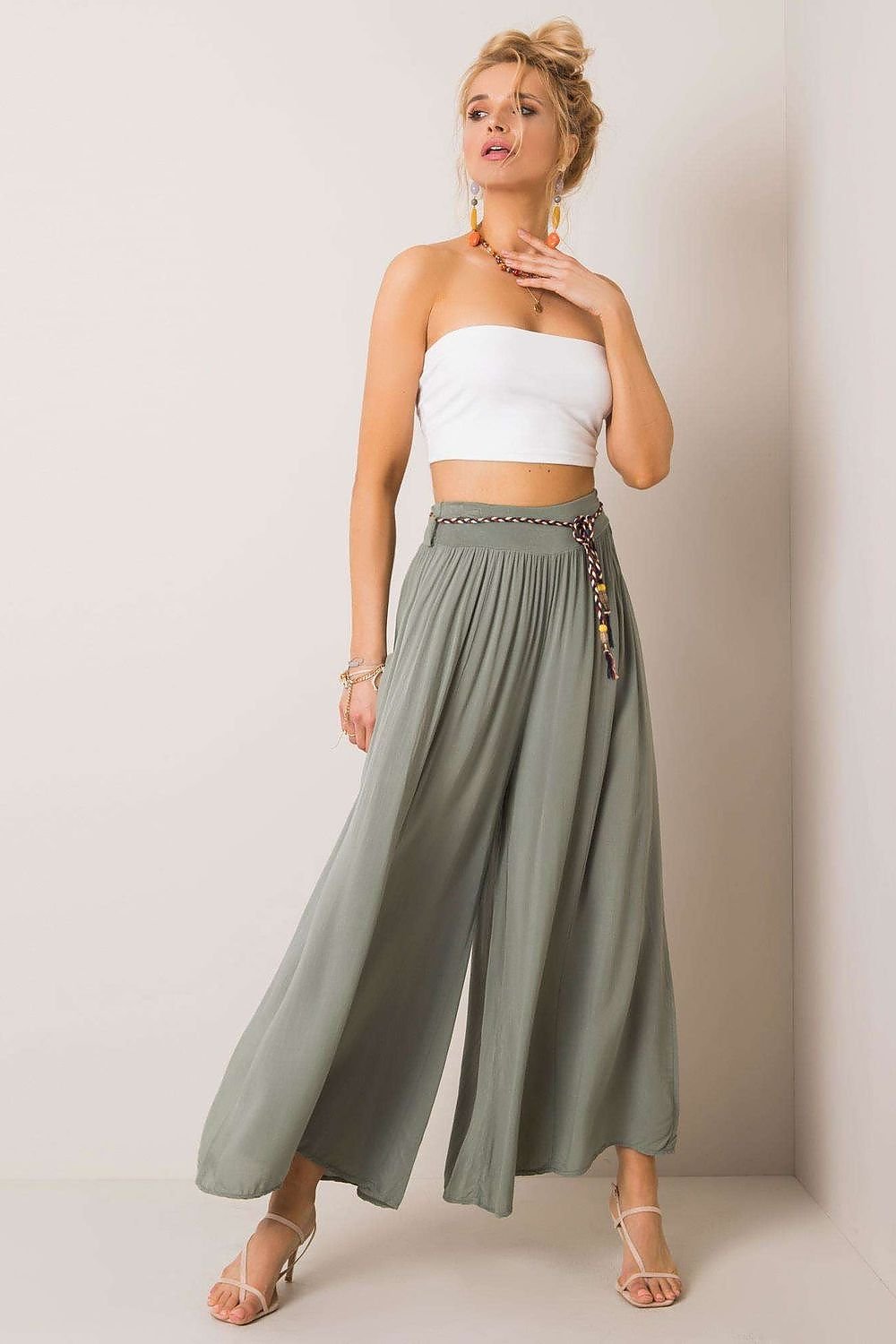 High-Waisted Wide-Leg Viscose Trousers Och Bella