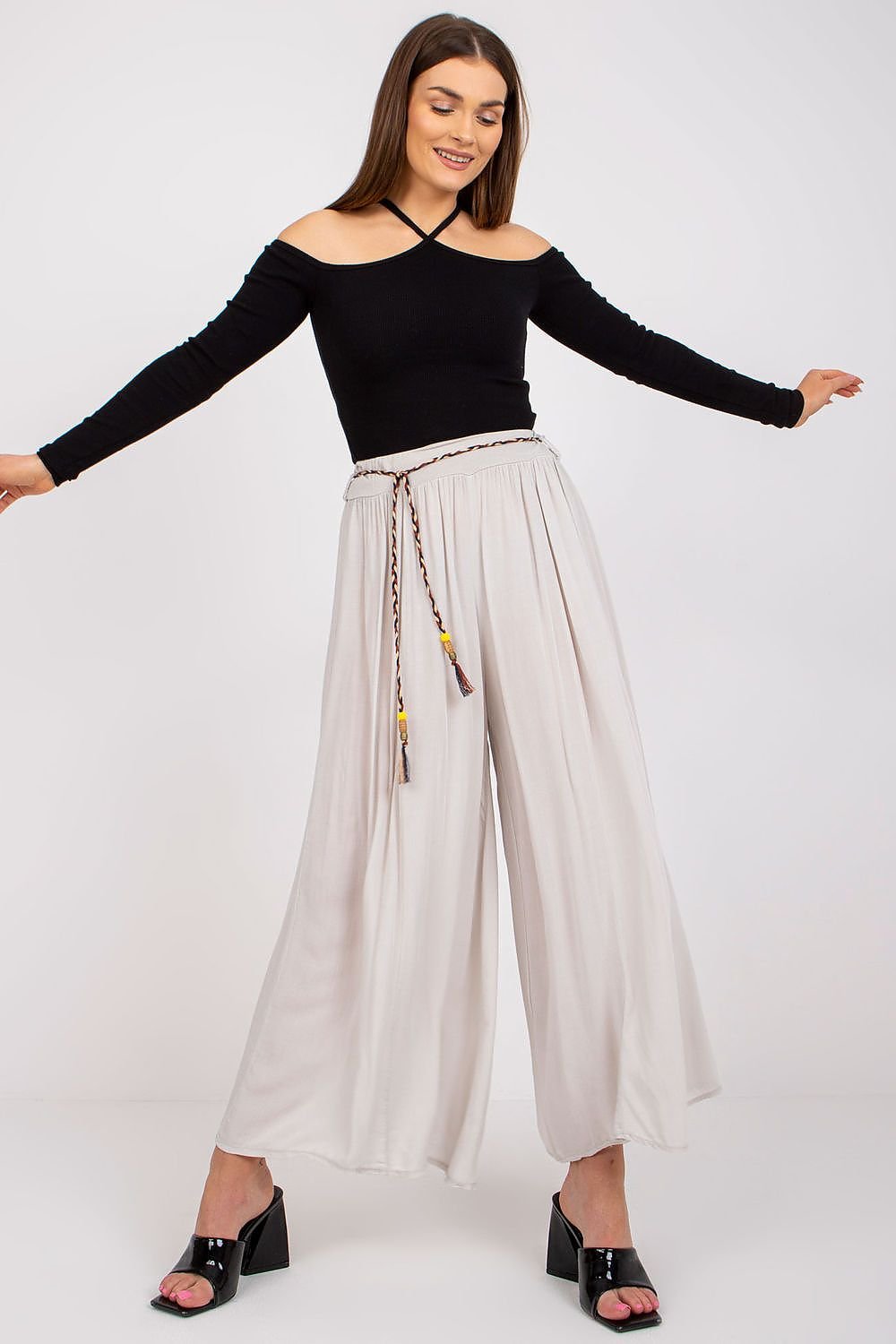 High-Waisted Wide-Leg Viscose Trousers Och Bella