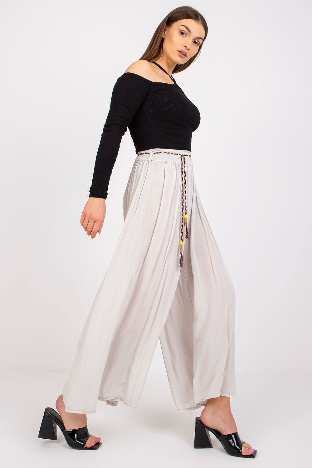 High-Waisted Wide-Leg Viscose Trousers Och Bella