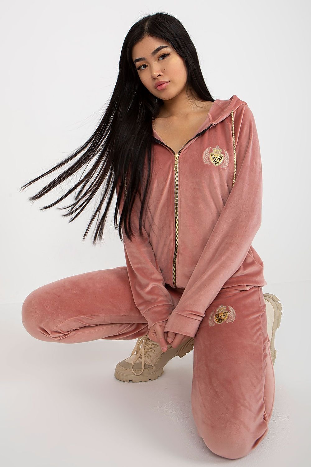 Embroidered Velour Sweatshirt And Pants Set