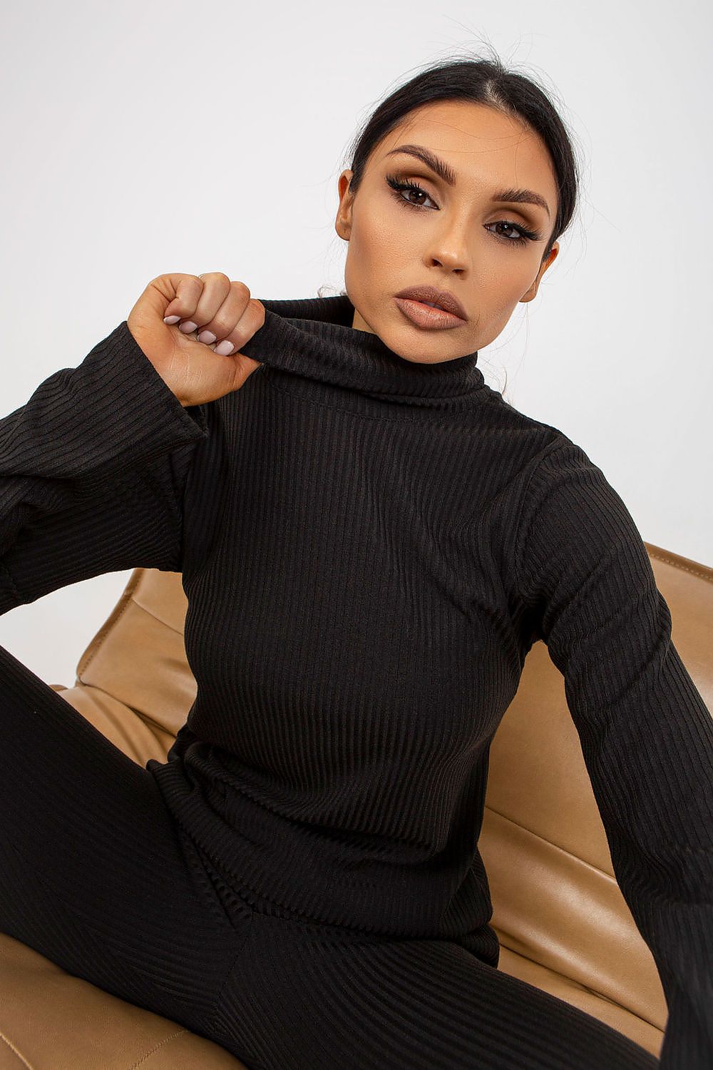 Ribbed Turtleneck Long Sleeve Blouse Lakerta