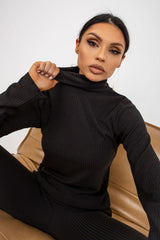 Ribbed Turtleneck Long Sleeve Blouse Lakerta