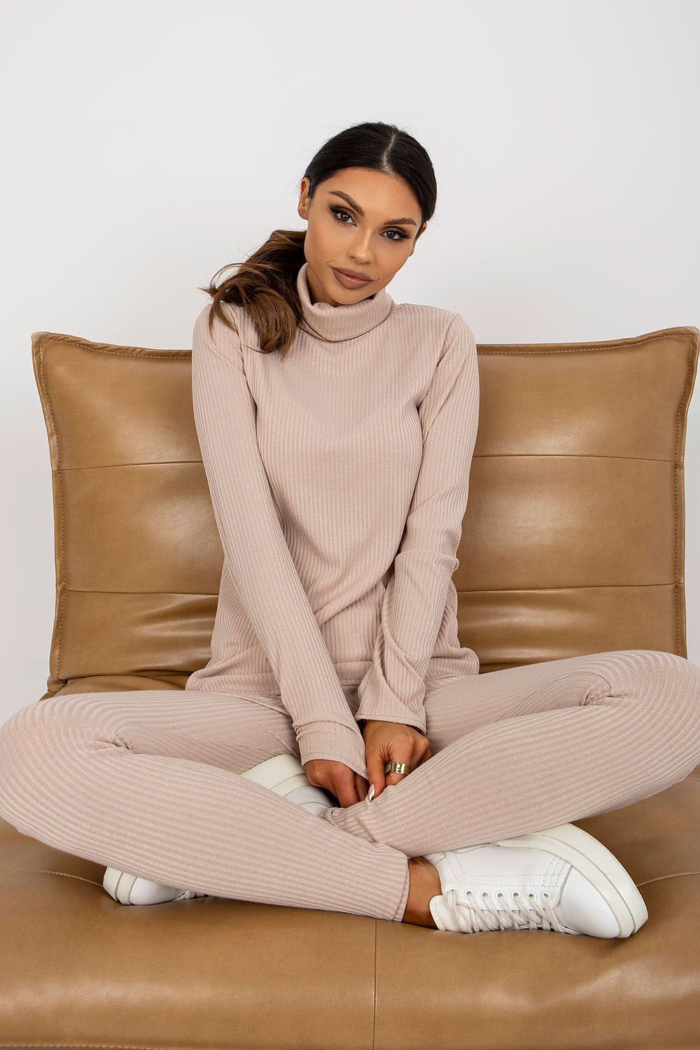 Ribbed Turtleneck Long Sleeve Blouse Lakerta