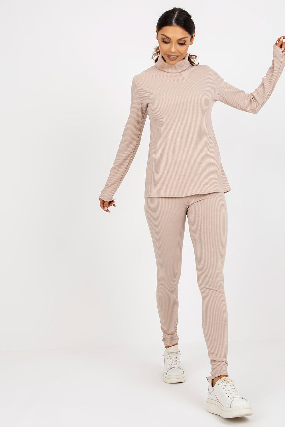 Ribbed Turtleneck Long Sleeve Blouse Lakerta