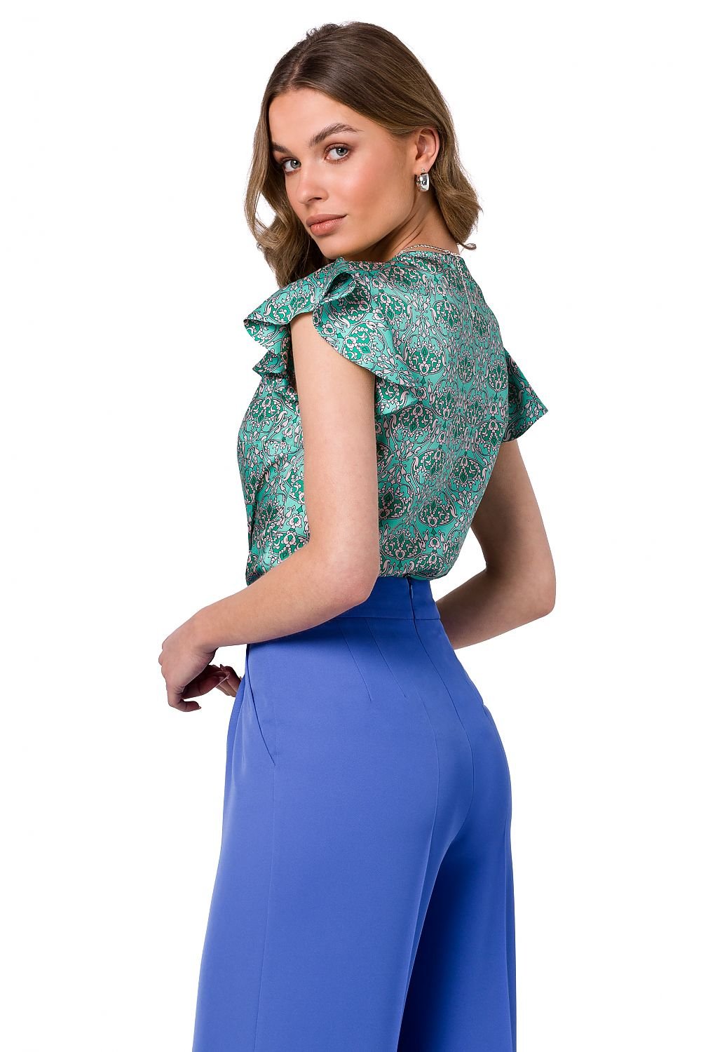 Delicate Printed Satin V-Neck Blouse Stylove