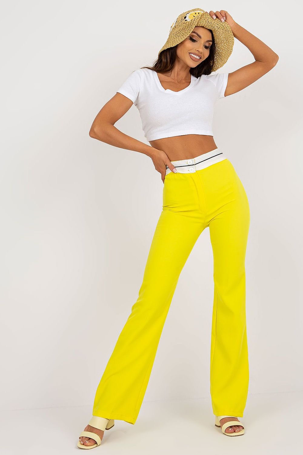 Straight Cut High-Waisted Trousers Italy Moda