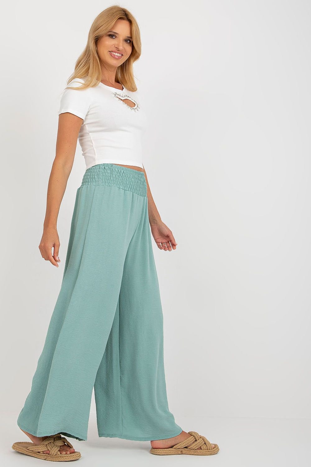 Casual Wide-Leg Fabric Trousers Italy Moda