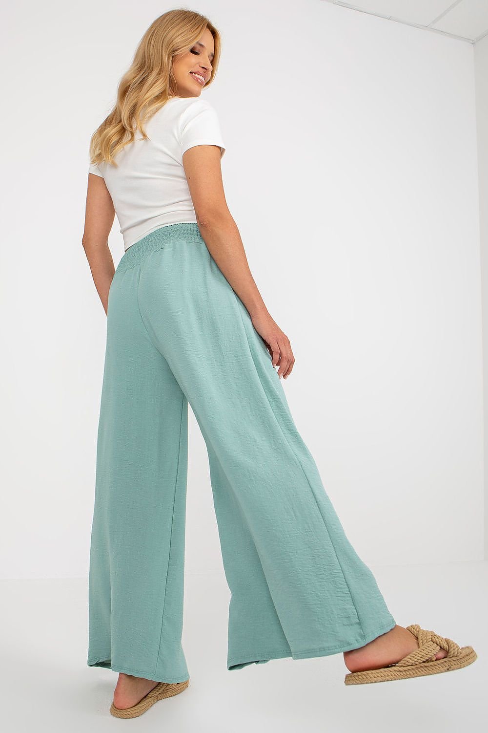 Casual Wide-Leg Fabric Trousers Italy Moda