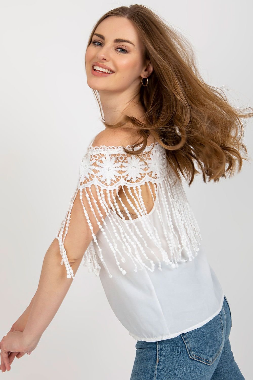 Spanish Style Lace Trimmed Summer Blouse