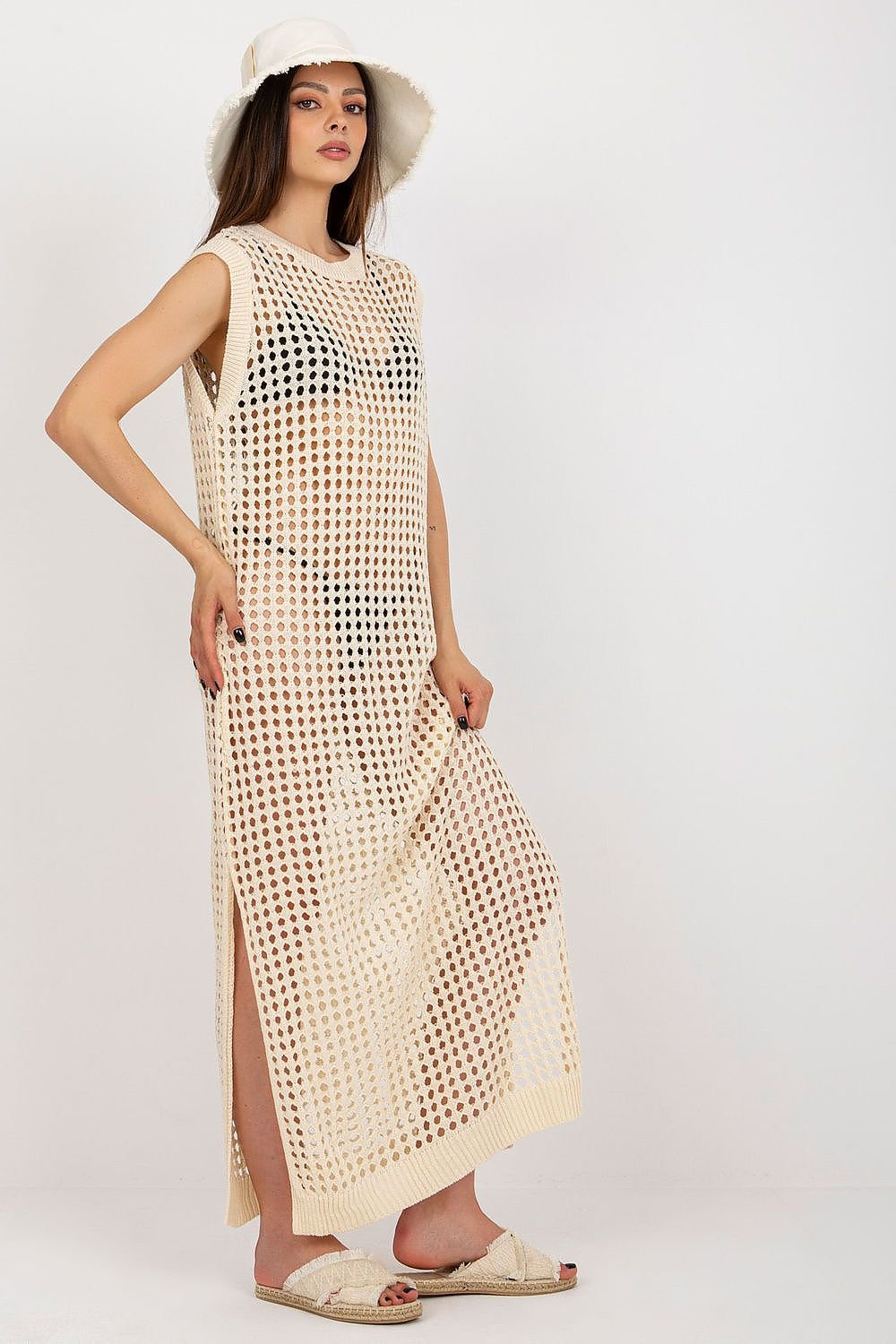 Openwork Long Knit Sleeveless Dress Badu