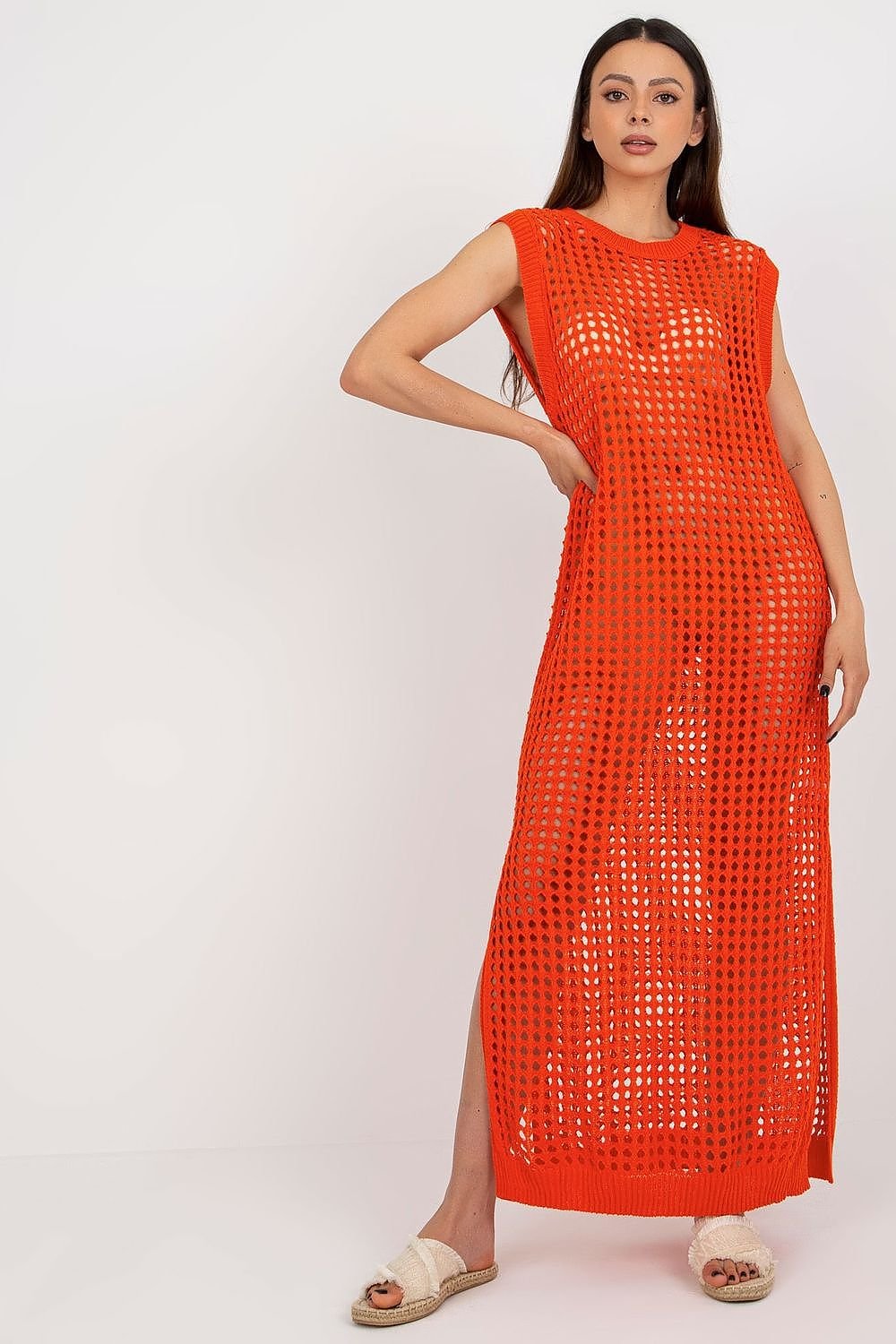 Openwork Long Knit Sleeveless Dress Badu