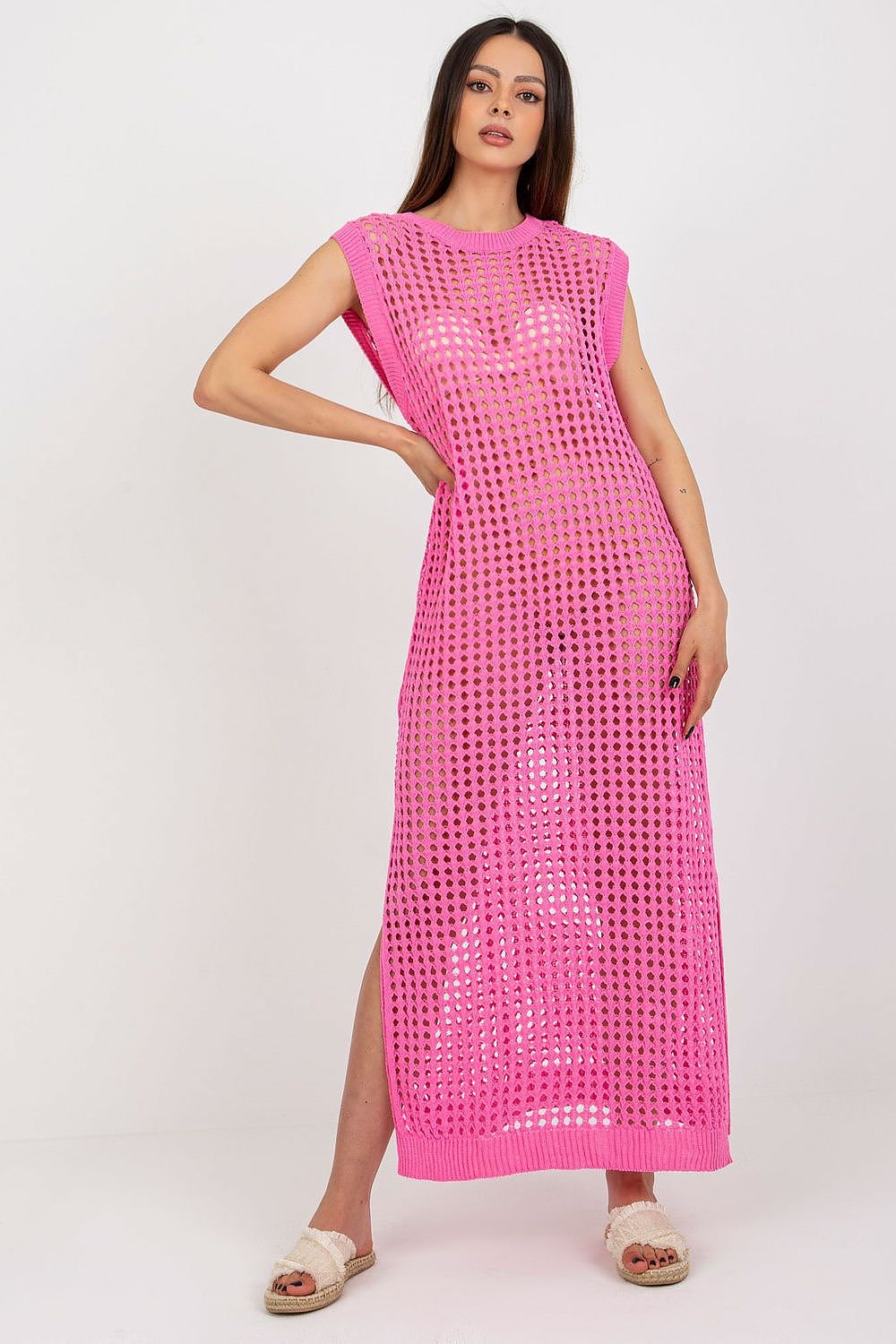 Openwork Long Knit Sleeveless Dress Badu