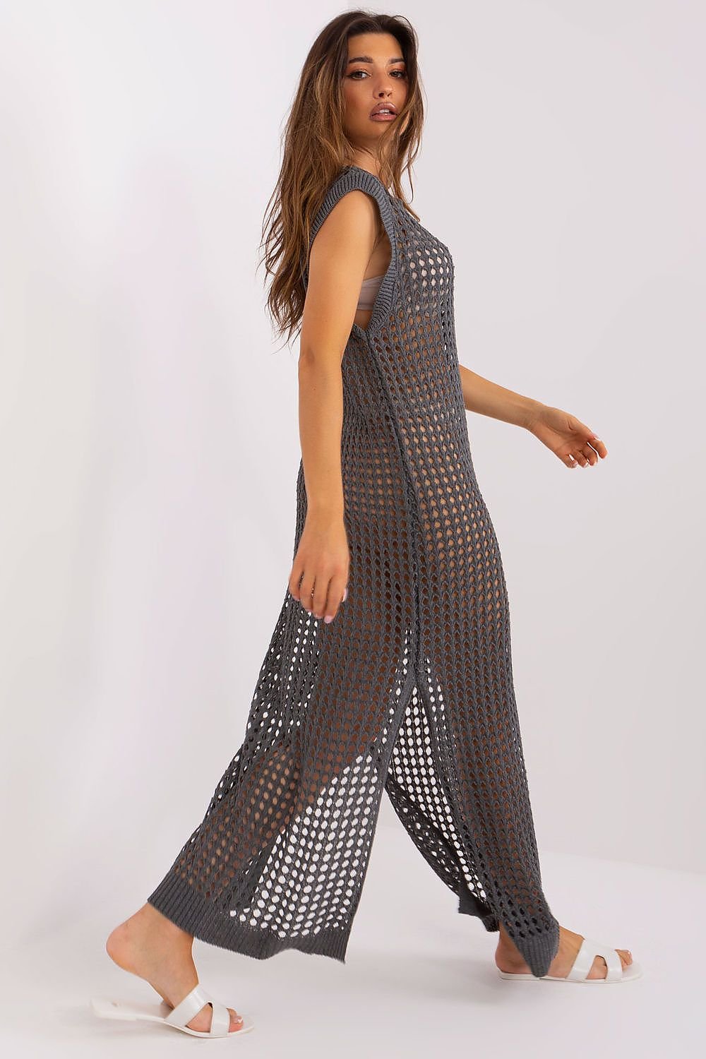 Openwork Long Knit Sleeveless Dress Badu