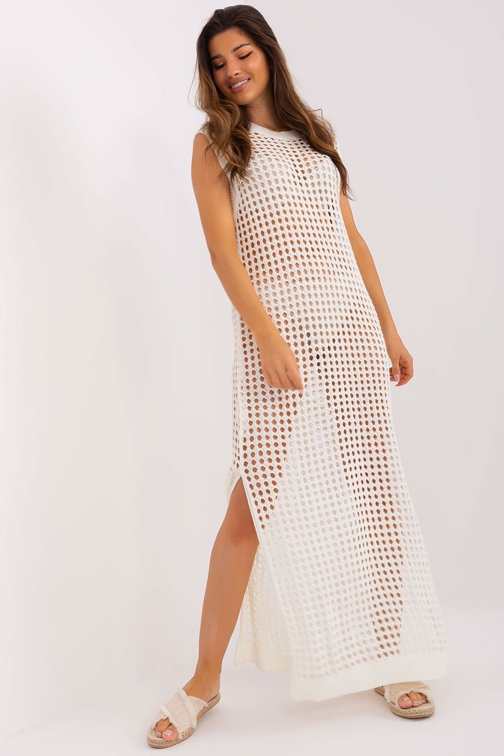 Openwork Long Knit Sleeveless Dress Badu