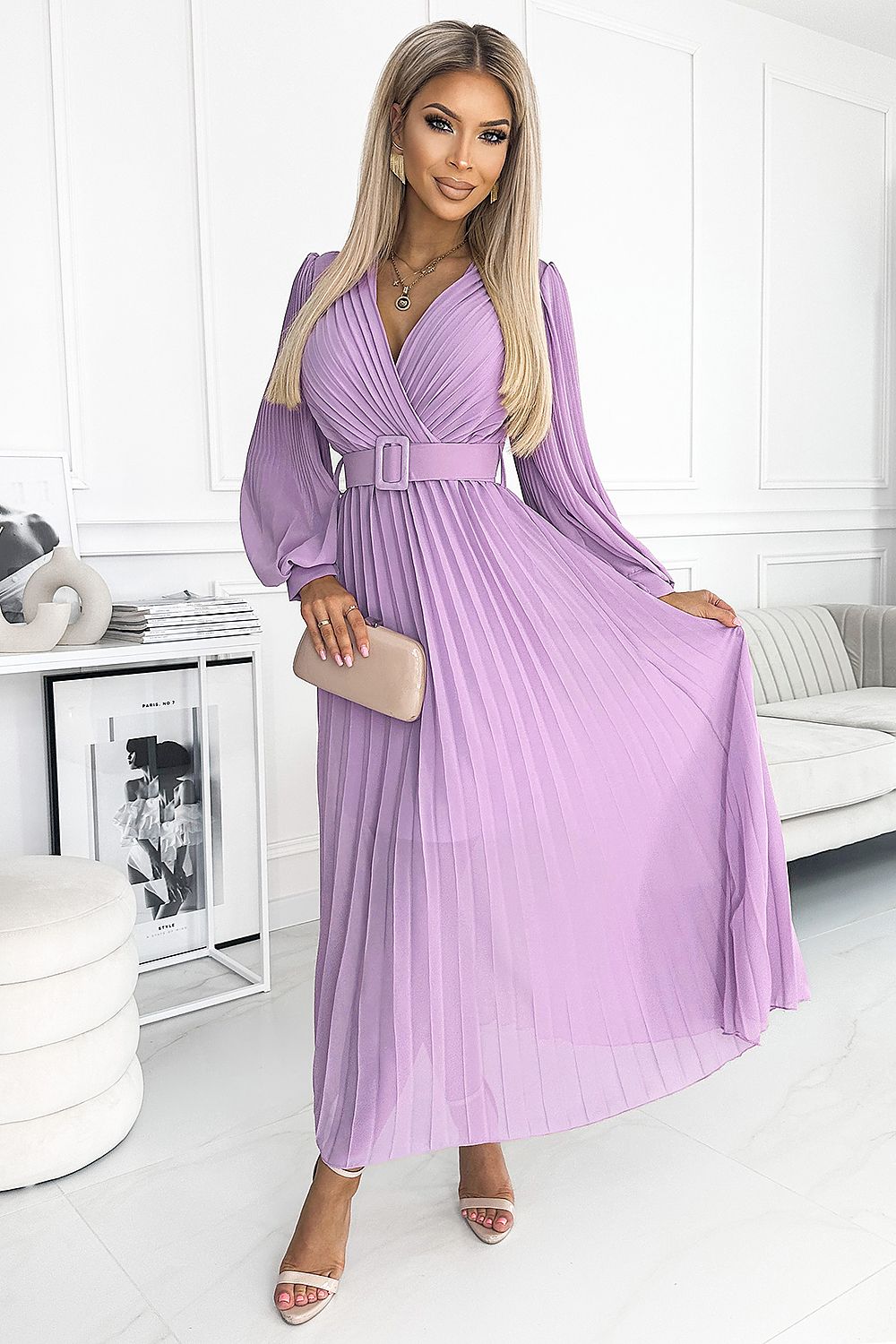 Elegant Pleated Chiffon Dress Numoco