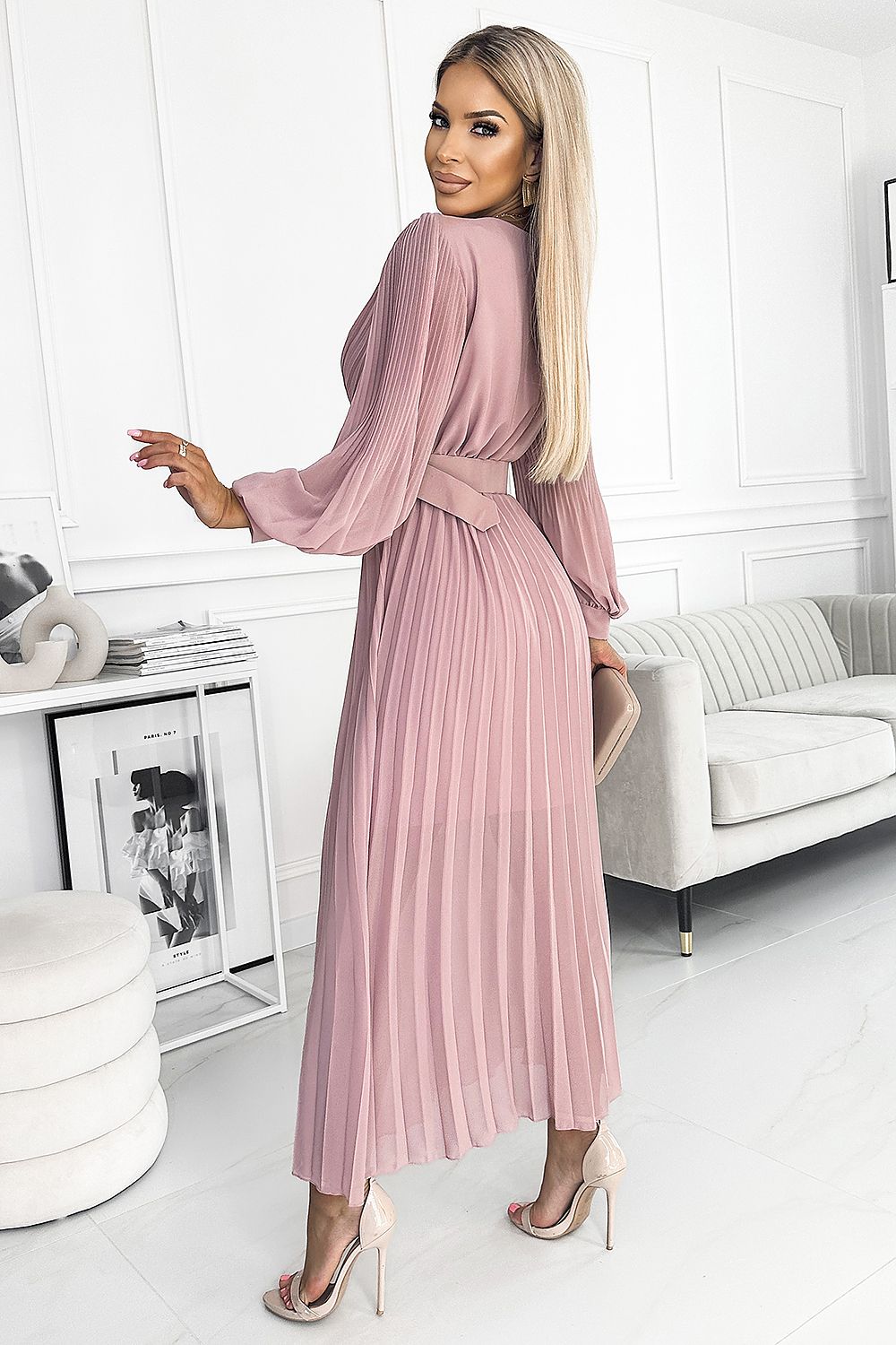 Elegant Pleated Chiffon Dress Numoco