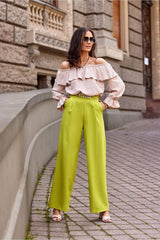 Loose-Fitting High Waist Bell-Bottom Trousers Roco Fashion