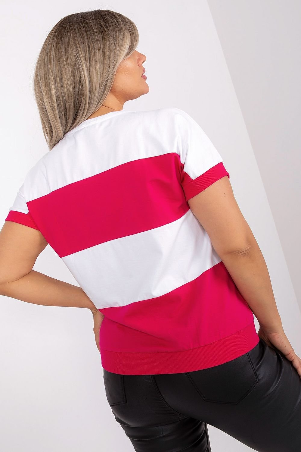 Wide Stripe Short Sleeve Plus Size Blouse