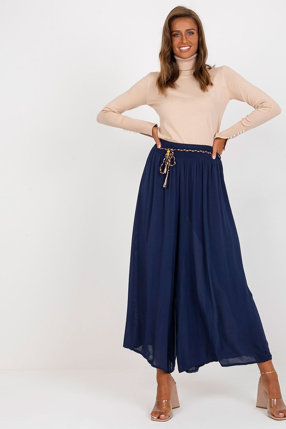 High-Waisted Wide-Leg Viscose Trousers Och Bella