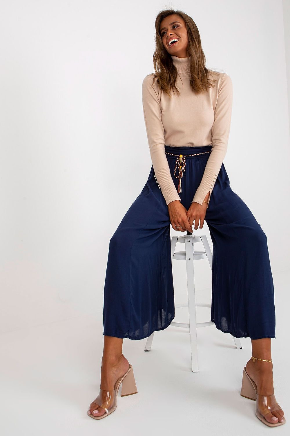 High-Waisted Wide-Leg Viscose Trousers Och Bella