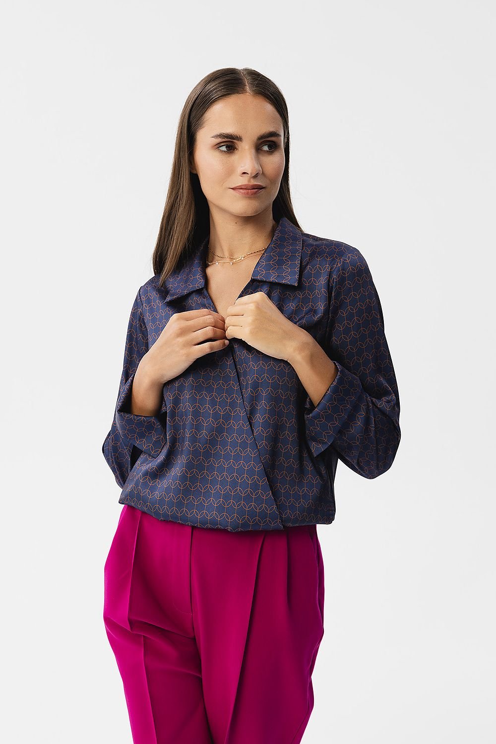 Elegant Printed Satin Blouse Stylove