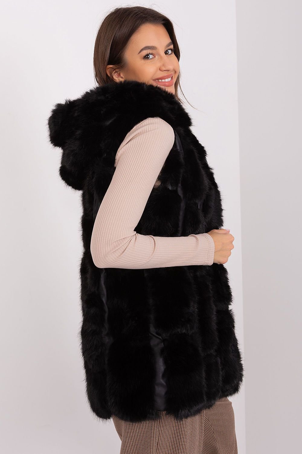 Elegant Fur Vest With Hood Stylish