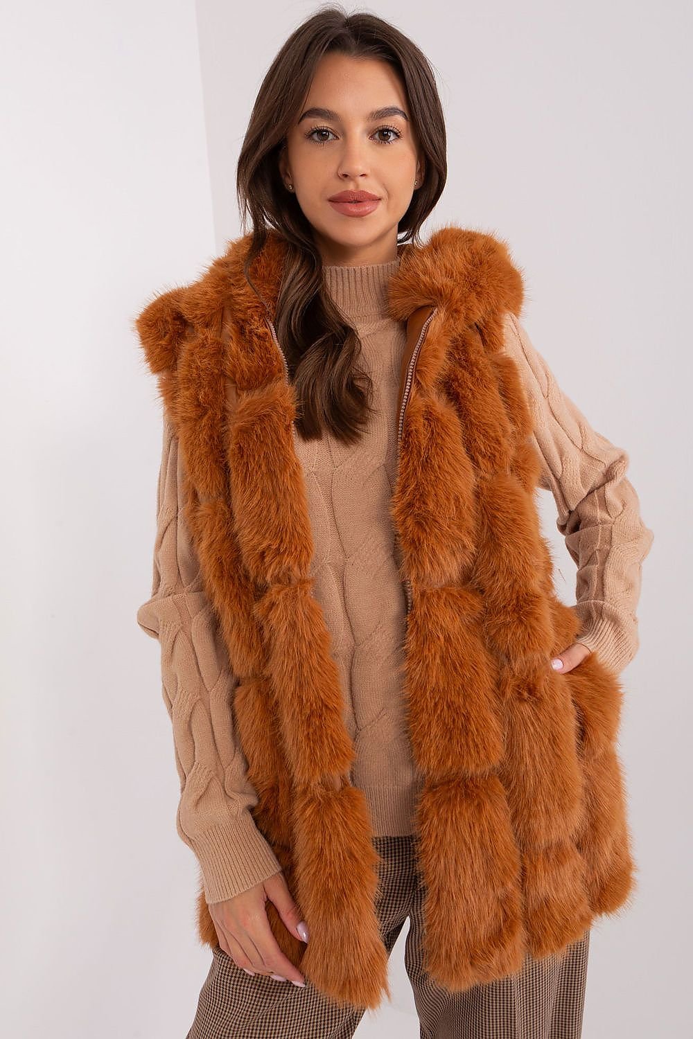 Elegant Fur Vest With Hood Stylish