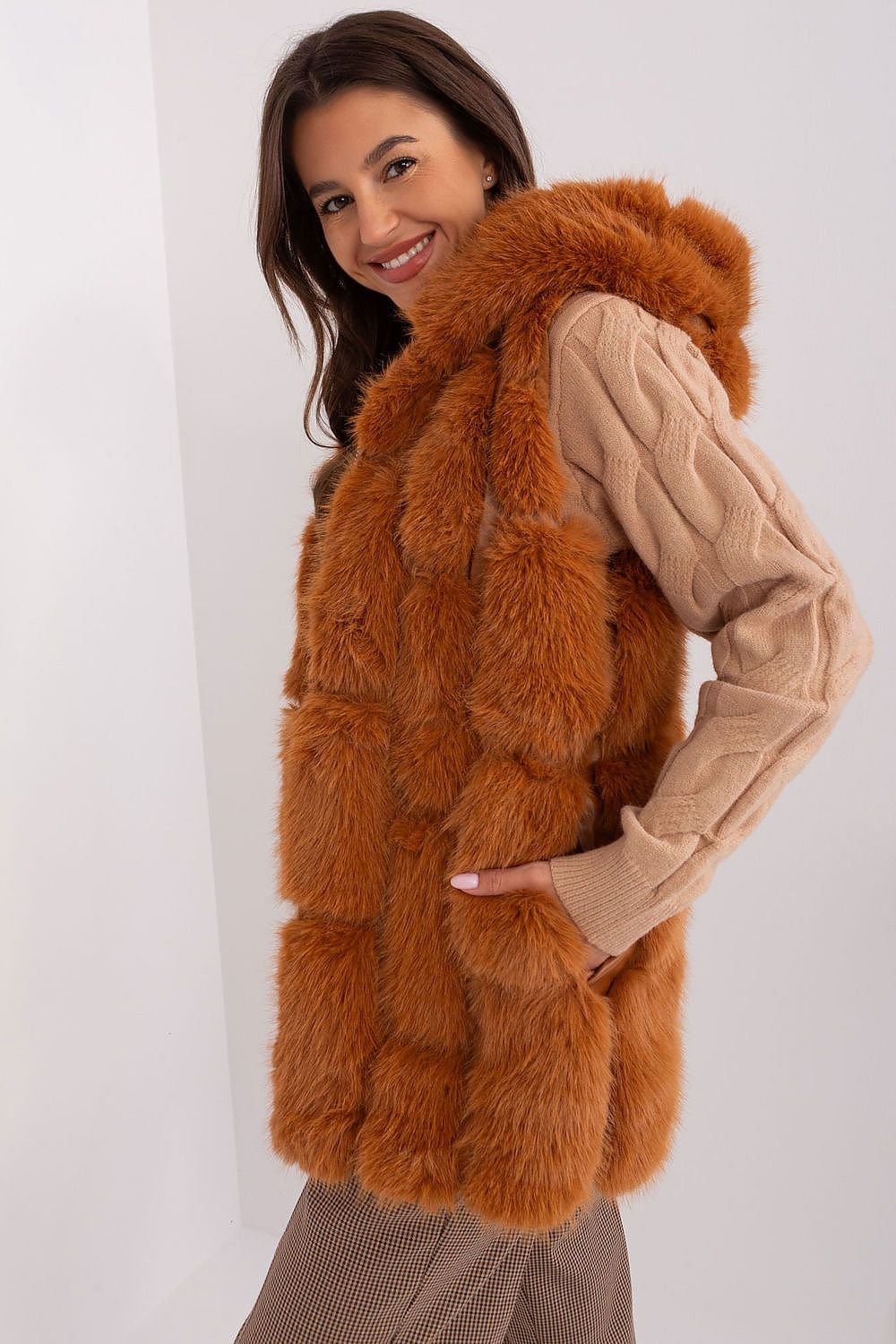 Elegant Fur Vest With Hood Stylish