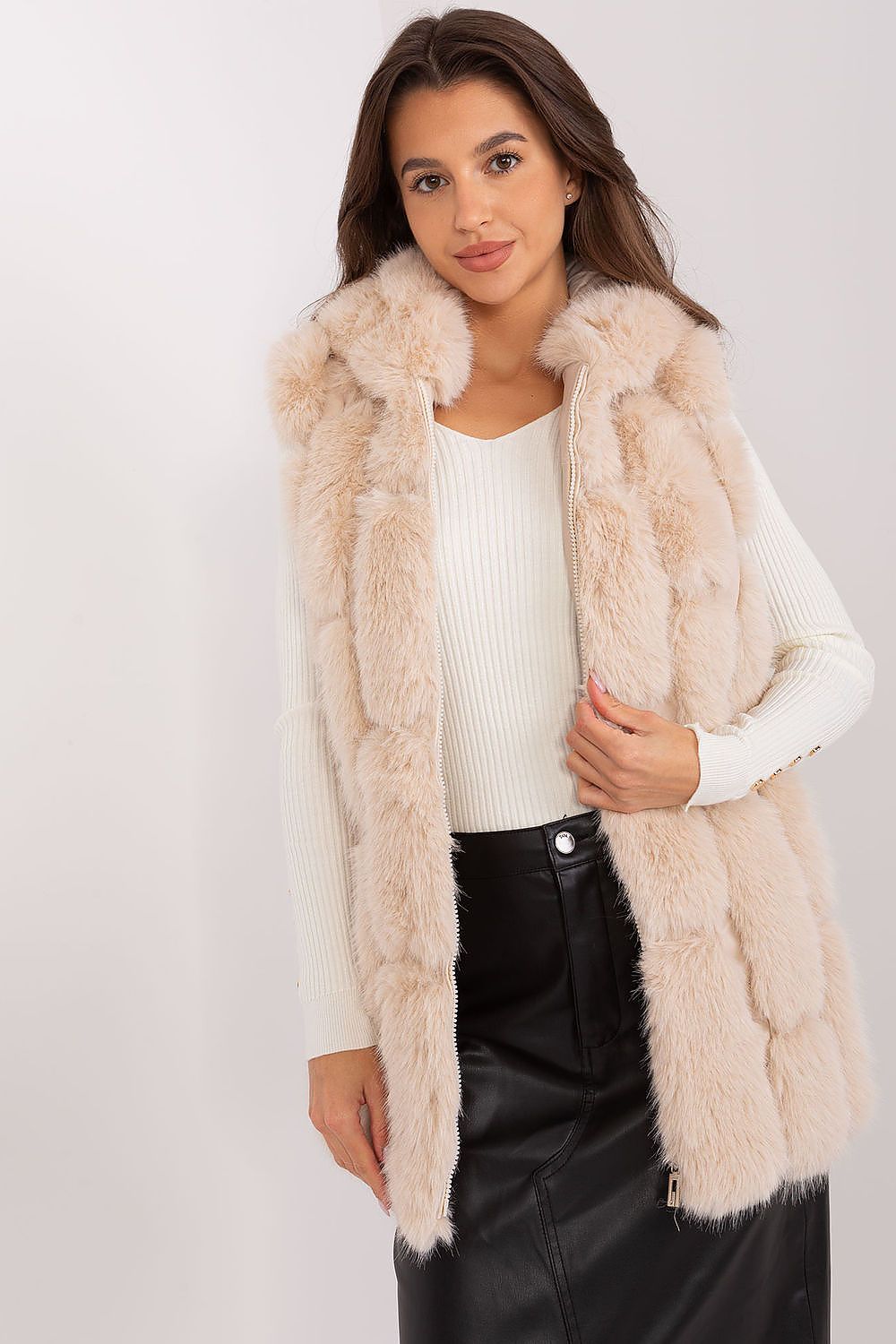 Elegant Fur Vest With Hood Stylish