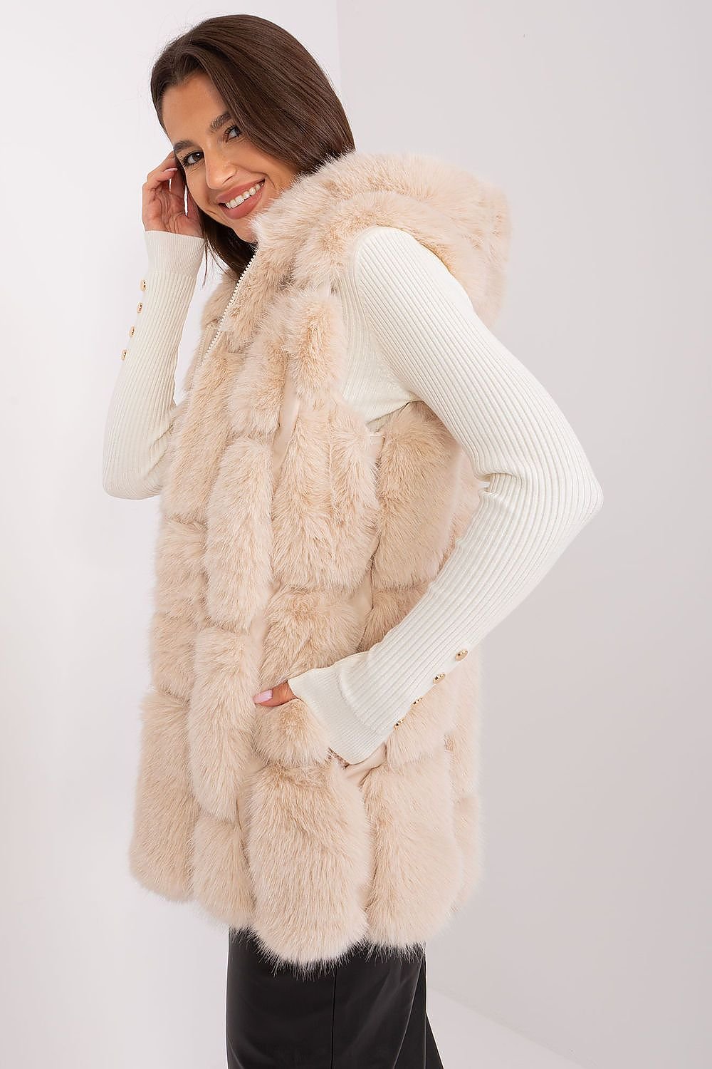 Elegant Fur Vest With Hood Stylish